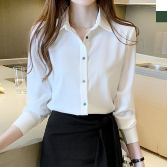 [샵앤] 여성 베이직 카라넥 긴팔 블라우스 WDM-WBL-KPP8236