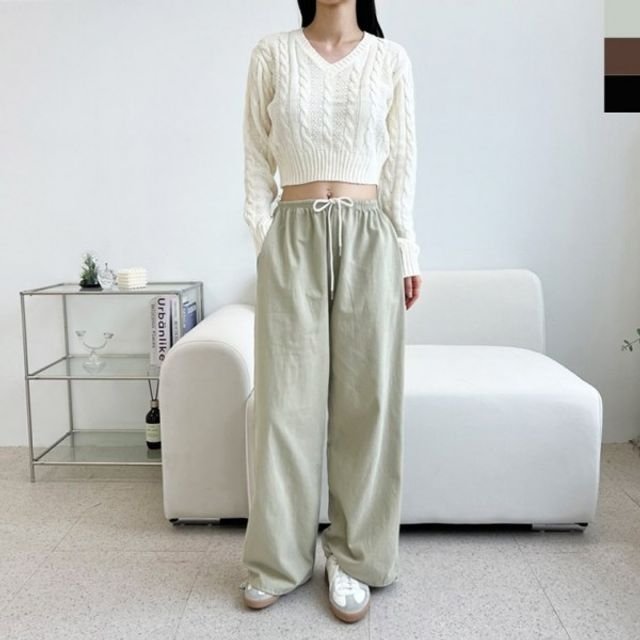 GQQ SF1038W 여성 스토퍼 순면 트윌 보텀 허리 이지 하의 조거데일리 릴랙스핏 (WFKK08W)