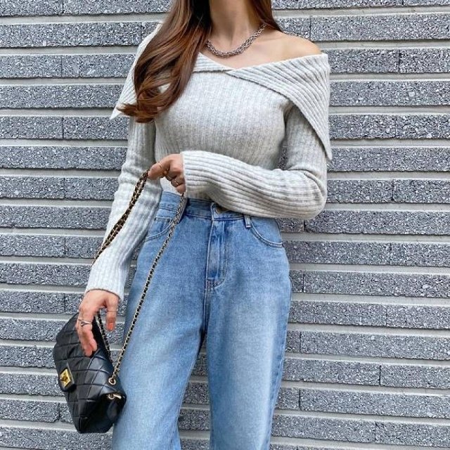 숄더 골지 크롭니트 러프서 여성반팔니트 니트 (WFK4QXQ)