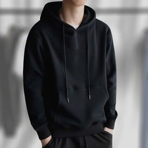 [브이와이 ]남자 민무늬 클래식 검정색후드티 티셔츠_P334746674