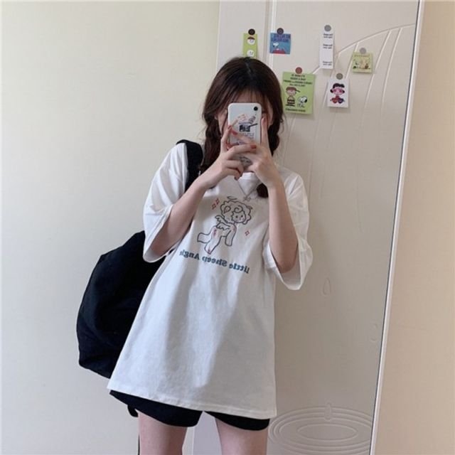 양천사 여성 데일리 박스 반팔 클래식 티셔츠 가을 겨 (WFHMT6Z)