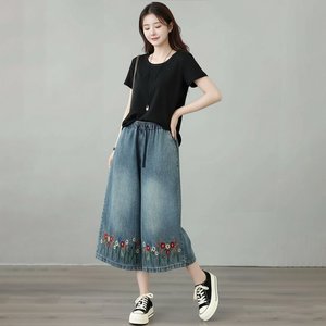 [플로레센스]발렌티나꽃자수밴딩데님팬츠