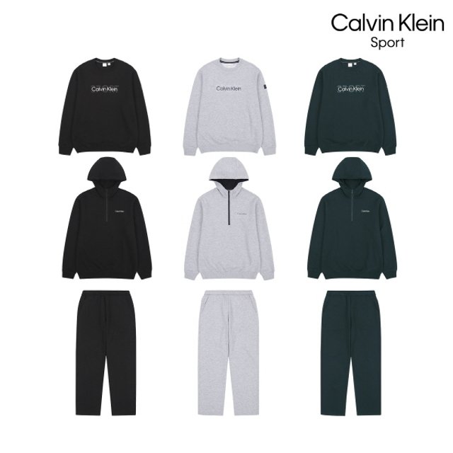 [Calvin Klein]캘빈클라인 26SS 에센셜 테리 셋업 3종, 남성(후디하프집업+맨투맨+롱팬츠)