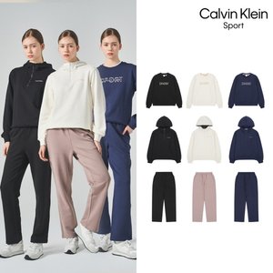 [Calvin Klein]캘빈클라인 26SS 에센셜 테리 셋업 3종, 여성(후디하프집업+맨투맨+롱팬츠)