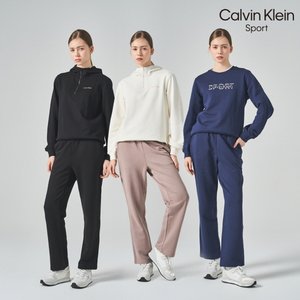 [Calvin Klein]캘빈클라인 26SS 에센셜 테리 셋업 3종, 여성(후디하프집업+맨투맨+롱팬츠)