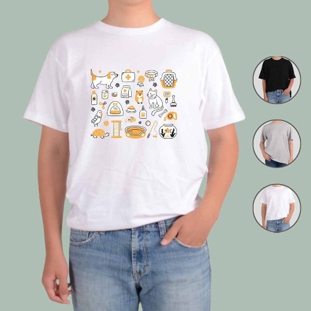 애쉬오트밀 반팔티 반려동물 집사 댕댕이 모두 모여라 (WFG2QZR)