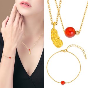 [골드퀸즈] 24K 순금 행운 깃털 세트 (24K 펜던트 + 체인 목걸이 + 14K 컷팅볼 커닐리언 목걸이 + 14K 컷팅볼 커닐리언 팔찌)