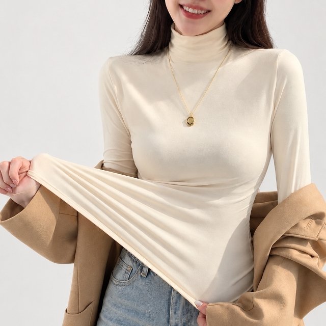 포근핏 소프트 목폴라 슬림 반하이넥 여성 티셔츠 이너티 베이직 겨울 가을
