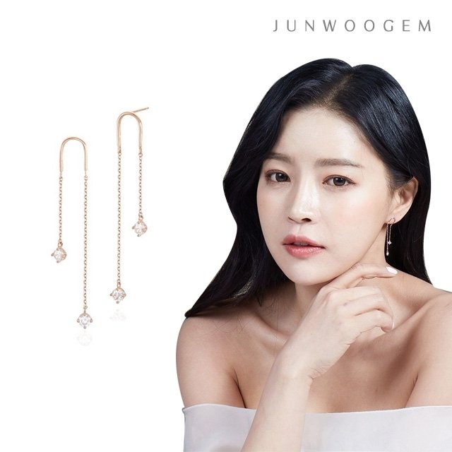 [준우젬]14k투라인큐빅드롭귀걸이