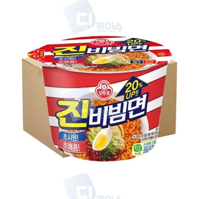 오뚜기 진비빔면 큰컵 12개 새콤달콤 비빔라면 용기 컵라면 매콤한 여름 간식 야식 편의점 식사 냉온