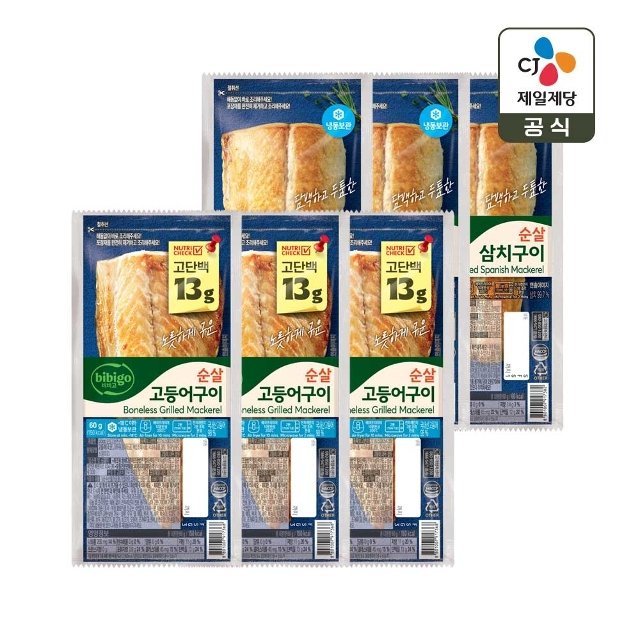 (냉동) 비비고 순살 고등어구이 60g x3개+순살 삼치구이 60g x3개