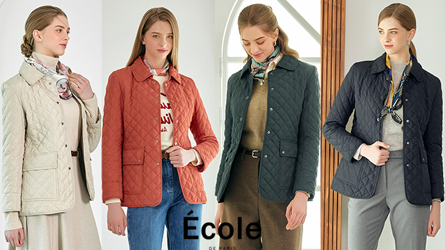 (매장판매동일) 25FW 에꼴드파리 다이아몬드 퀼팅 자켓 + 스카프