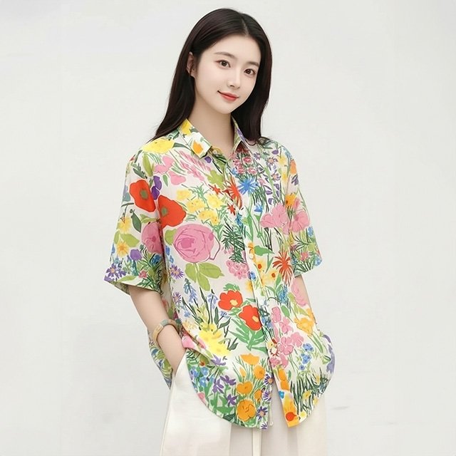 [헬리꽁땡]플라워프린트루즈핏셔츠2종