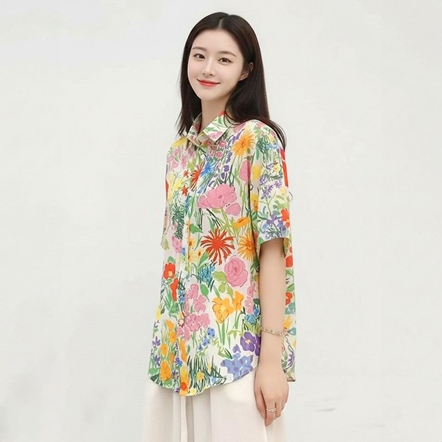 [헬리꽁땡]플라워프린트루즈핏셔츠2종
