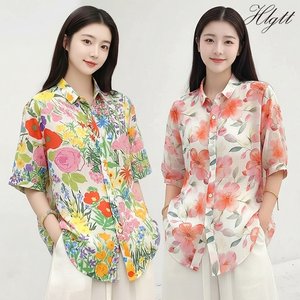 [헬리꽁땡]플라워프린트루즈핏셔츠2종