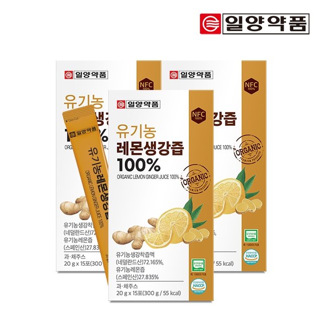 일양약품 유기농 레몬생강즙 100 15포 3박스 / NFC착즙 진저샷 스틱