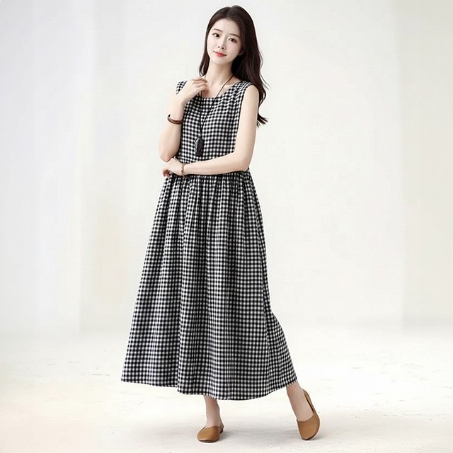 [헬리꽁땡]허리셔링체크롱원피스2종