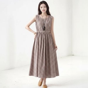 [헬리꽁땡]허리셔링체크롱원피스2종