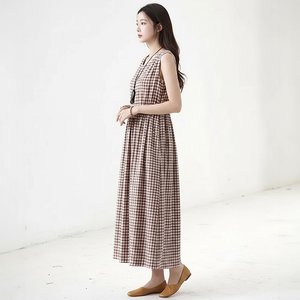 [헬리꽁땡]허리셔링체크롱원피스2종