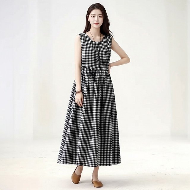 [헬리꽁땡]허리셔링체크롱원피스2종