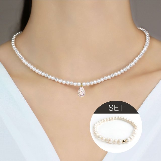 지젤 펜던트 스와로브스키 5mm 진주 목걸이 +14k 금볼 스왈 진주 5mm 팔찌 