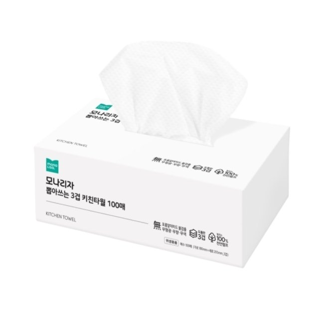 모나리자 도톰한 뽑아쓰는 순수 3겹 키친타월 100매*9입