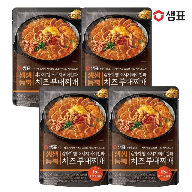샘표 생생듬뿍 4가지햄소시지베이컨과 치즈부대찌개 450gx4팩