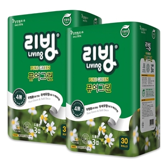[삼정펄프]리빙 퓨어그린 3겹 무형광 화장지 30롤x2/롤휴지