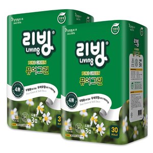 [삼정펄프]리빙 퓨어그린 3겹 무형광 화장지 30롤x2/롤휴지