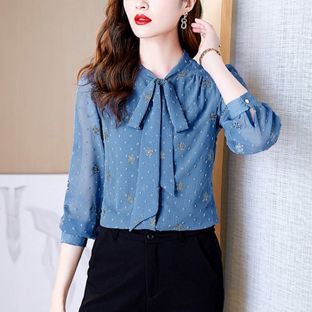 [루미루나]도트플라워시스루블라우스(색상선택)