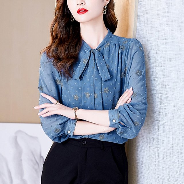 [루미루나]도트플라워시스루블라우스(색상선택)