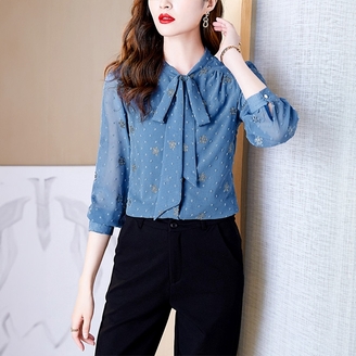 [루미루나]도트플라워시스루블라우스(색상선택)