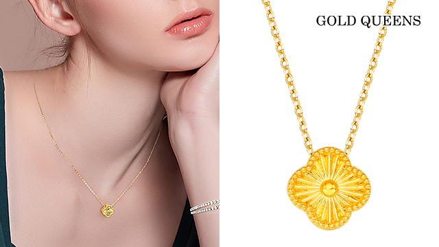 [골드퀸즈] 24K 순금 플라워 클로버 목걸이 (24K 펜던트 + 체인 목걸이)