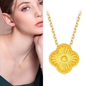 [골드퀸즈] 24K 순금 플라워 클로버 목걸이 (24K 펜던트 + 체인 목걸이)