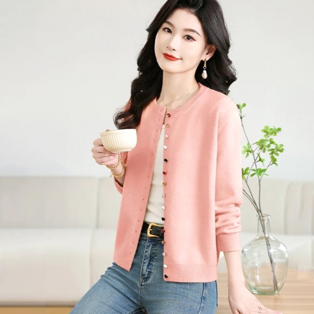 [루미루나]큐티단추라운드핑크가디건