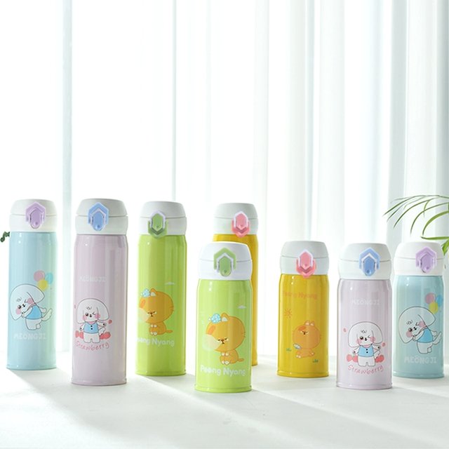 원터치 풍냥이멍지 보온 보냉 병 2중 진공 스텐 텀블러 2개 500ml