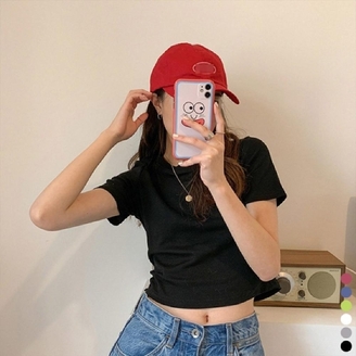 [샵앤] 여성 라운드 무지 크롭 반팔티 WDMS-WSH-TS14474488