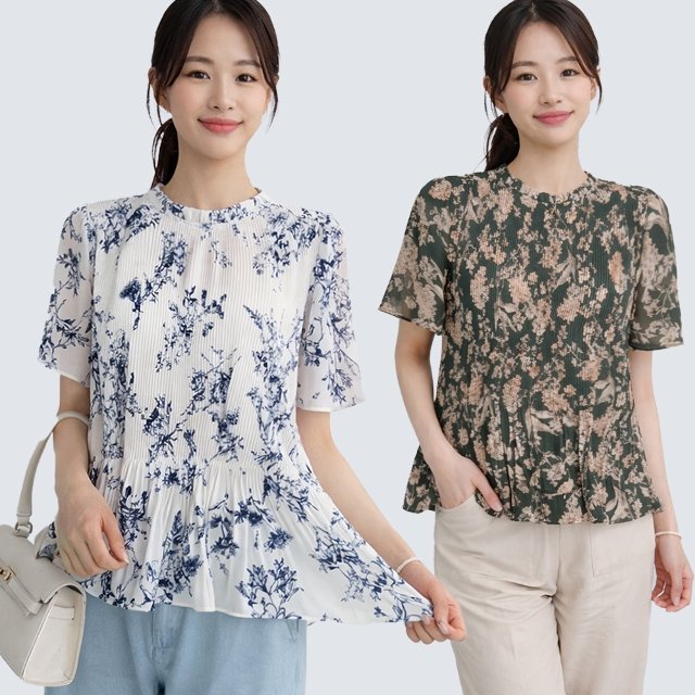 블랙미즈 여성 고운결 플리츠 블라우스 2종
