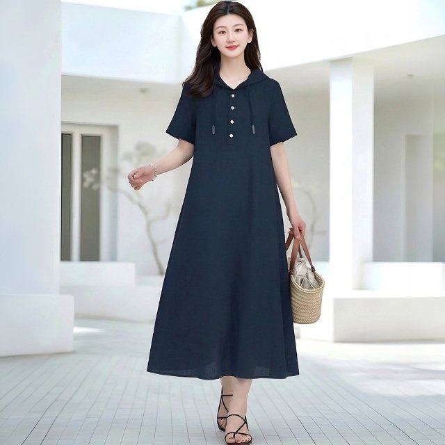 쉐바 뒷트임 배색 원피스
