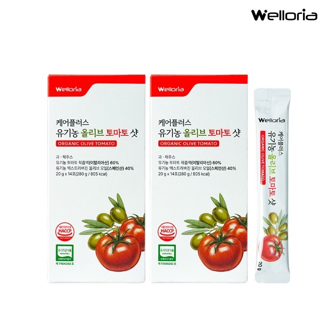 [웰로리아] 케어플러스 유기농 올리브 토마토 샷 2박스 (총 20g x 28포) / 지중해식 올토샷