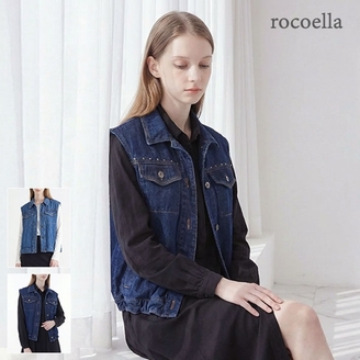 [로코엘라] 카이 세미크롭 여성 데님 아우터 베스트