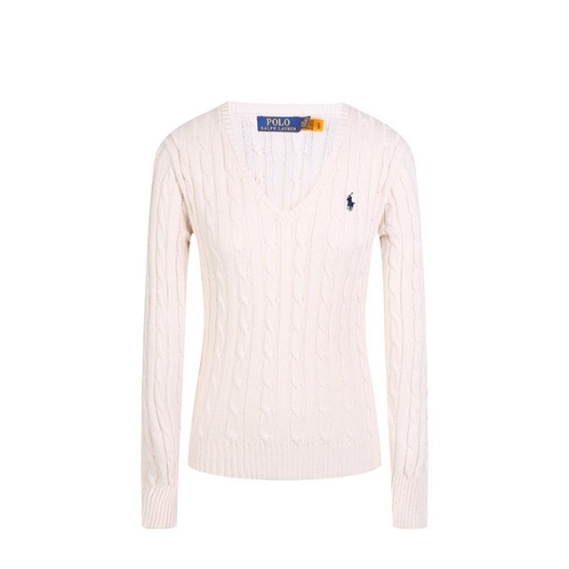 랄프로렌 폴로 여성 케이블 브이넥 꽈베기 니트 크림