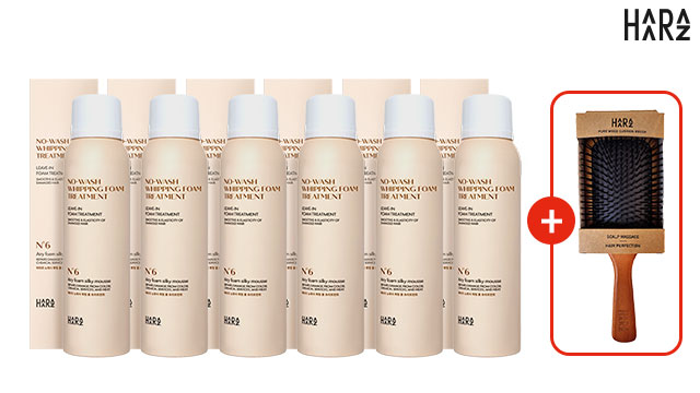 [단독방송] 하라즈 노워시 휘핑 폼 트리트먼트 본품 6개+방송에서만 우드쿠션브러쉬