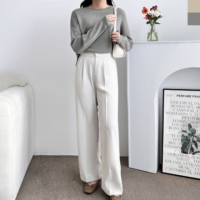 [샵앤] 여성 국산 루즈핏 데일리 오피스 라운드 니트티 WDM-WKN-2LCBB1007