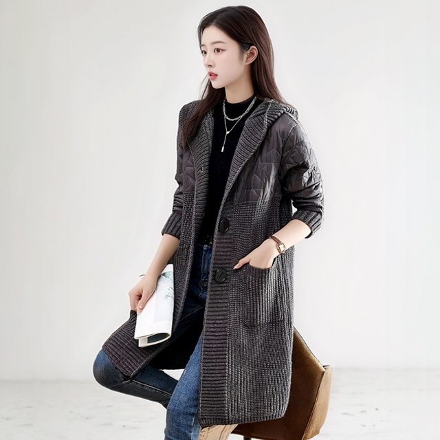 [헬리꽁땡]누빔니트후드롱가디건(색상선택)