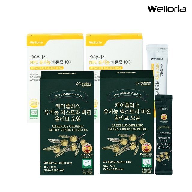 [2+2올레샷SET] 케어플러스 유기농 엑스트라 버진 올리브 오일 스틱형 2박스+NFC 유기농 레몬즙 100 2박스