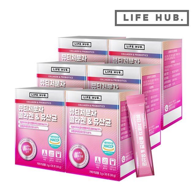 라이프허브 뷰티저분자 콜라겐 유산균 6세트(2g x 180포) 6개월분