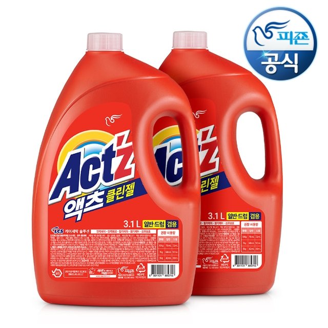 액츠 클린젤 세탁세제 3.1Lx2개(일반/드럼겸용)