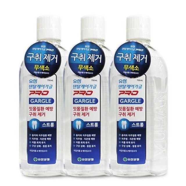 유한 덴탈케어가글 프로 스트롱 750ml3병 구취제거