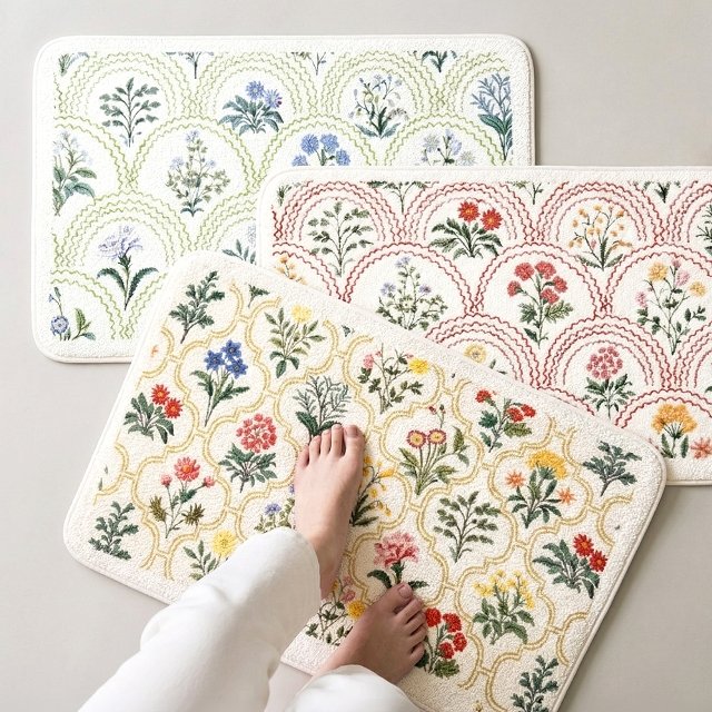 [1+1] 프렌치가든 극세사 발매트 유럽풍 인테리어 논슬립 매트 컬러3종